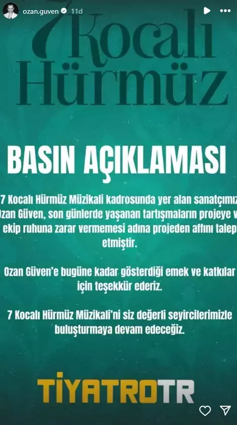 Çağla Şıkel'le başrol planı tepki çekti, Ozan Güven gelen eleştiriler üzerine oyundan çekildi